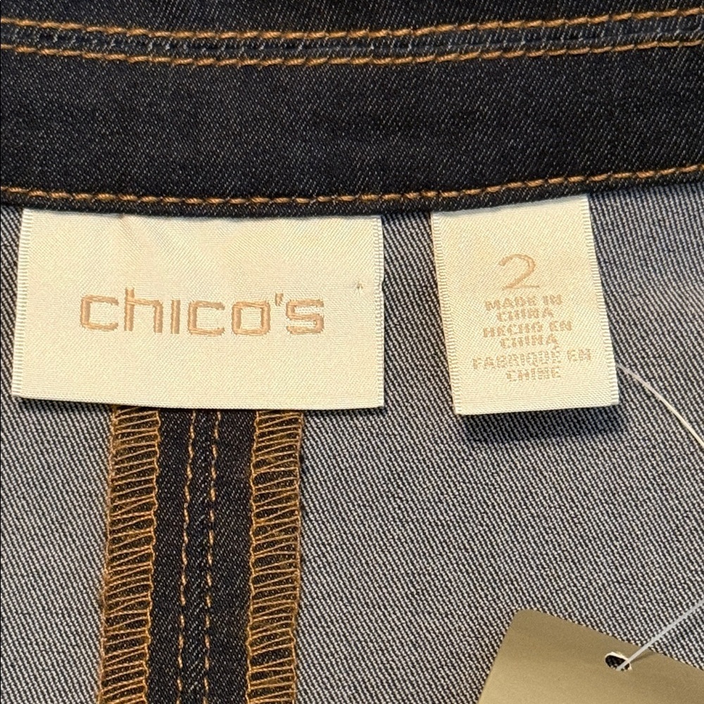 NWT Chico's Denim Blazer in Navy Cedar Rinse Long Sleeve Button Front Size Large - Picture 8 of 13